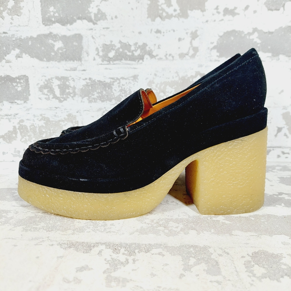 NEW Marc Fisher Lina Womens Black Suede Slip On Crepe Sole Platform Loafers M998
